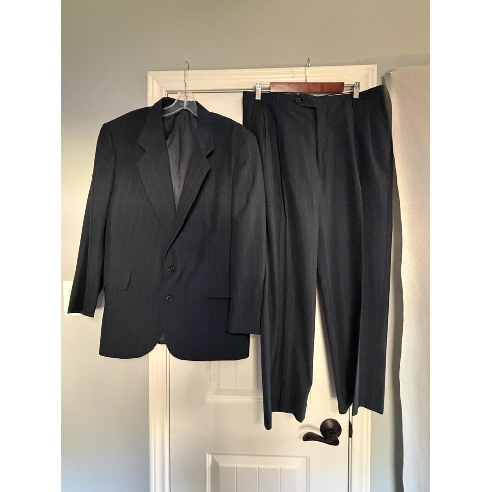 Oscar De La Renta Suit Mens 40 35x30 Gray Wool 2 Piece Jacket Pants Formal